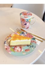 Peony Desenli Bone China Porselen Kapaklı Ve Süzegçli Kupa 570 ml