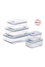 PERFECT SEAL 5 PARÇA DİKDÖRTGEN CAM SAKLAMA KABI SETİ BEJ