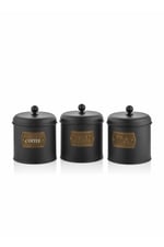 The Mia Ekmek Saklama Kabı & Çay Şeker Kahve Kavanozu Küçük 3 Lü - Siyah Gold