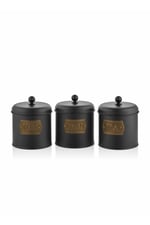 The Mia Ekmek Saklama Kabı & Çay Şeker Kahve Kavanozu Küçük 3 Lü - Siyah Gold