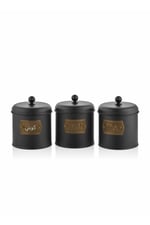 The Mia Ekmek Saklama Kabı & Çay Şeker Kahve Kavanozu Küçük 3 Lü - Siyah Gold