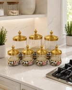 Twinkle 7 li Cam Ve Porselen Gold Metal Kapaklı Baharat Takımı Damalı Çiçekli
