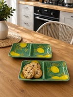 Twinkle Amalfi Garden Dikdörtgen 2 Bölmeli Limon Desenli Çerezlik Sosluk Yeşil 2 Adet
