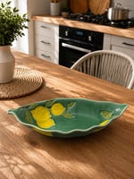 Twinkle Amalfi Garden Limon Desenli Yaprak Model Derin Kayık Salata Tabağı Yeşil 37 cm
