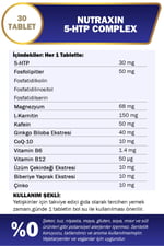5-HTP Complex 30 Tablet–Serotonin Desteği, B6 & B12 Vitaminli, Ginkgo Biloba ve Koenzim Q10 İçerikli