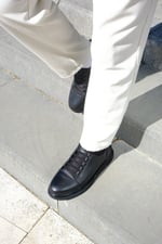 Karaden 1943 Erkek Hakiki Deri Siyah Sneaker & Spor Ayakkabı