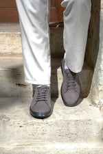 Karaden 1943 Erkek Hakiki Nubuk Deri Gri Sneaker & Spor Ayakkabı