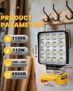 LIVOWALNY Kablosuz LED Çalışma Lambası, Dewalt 20V Batarya ile Uyumlu, 112W