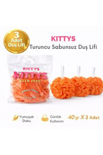 KITTYS 3'Lü Turuncu Sabunsuz Duş Lifi 40GR Yumuşak ve Dayanıklı Banyo Lifi, Duş Jeli ile Kullanım