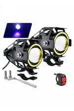 MOTOSİKLET SİS FARI LED MERCEKLİ UZUN KISA ÇAKARLI SİYAH 2 ADET + AÇMA KAPAMA DÜĞMESİ SET