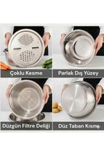 ÇOK FONKSİYONLU PASLANMAZ ÇELİK RENDE,SÜZGEÇ VE YOĞURMA KABI 3'LÜ SET 28CM