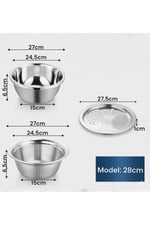 ÇOK FONKSİYONLU PASLANMAZ ÇELİK RENDE,SÜZGEÇ VE YOĞURMA KABI 3'LÜ SET 28CM