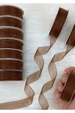Organze Tül Kurdele Kahverengi 2cm 23 mt, Gelin, Bohça, Nişan, Çeyiz, Hediye, Paketleme, Süsleme