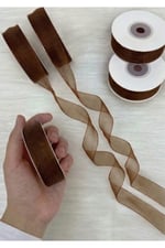 Organze Tül Kurdele Kahverengi 2cm 23 mt, Gelin, Bohça, Nişan, Çeyiz, Hediye, Paketleme, Süsleme