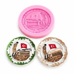 1365 - Silikon Kalıp Mum Kalıbı - Atatürk Desenli Yuvarlak Tabak