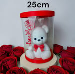 Işıklı Güllü Ayıcık Biblo - Beyaz -(25cm Kutulu)