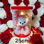 Işıklı Güllü Ayıcık Biblo - Beyaz -(25cm Kutulu)