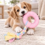 EuroDog Diş İpli Kauçuk Halka Yavru Köpek Oyuncağı 16 cm Pembe