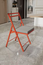 2 Adet Katlanır Kırmızı Metal Sandalye Minderli. Bistro Sandalye 20242k