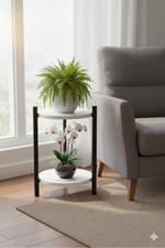2 RAFLI BEYAZ YUVARLAK ÇİÇEKLİK VE SEHPA 2200B