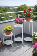 3 BOY BEYAZ METAL TEPSİLİ ÇİÇEKLİK, ÇİÇEK RAFI 1496