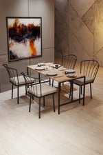 4 Kişilik Yıldız Masalı Minderli Güneş Sandalyeli Mutfak Masası Takımı