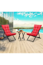 RETODESİGN 2 Lİ SEHPALI METAL KIRMIZI ŞEZLONG TAKIMI