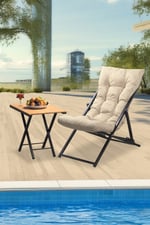 RETODESİGN 2 Lİ SEHPALI METAL KREM ŞEZLONG TAKIMI
