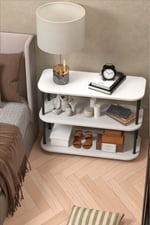 RETODESİGN 3 RAF BEYAZ -SİYAH  90/40 KONSOL, SEHPA, ÇOK AMAÇLI RAF