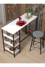 RETODESİGN BEYAZ RAFLI YUVARLAK TABURELİ BAR TAKIMI 4651A