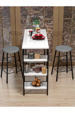 RETODESİGN BEYAZ RAFLI YUVARLAK TABURELİ BAR TAKIMI 4651A