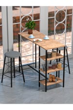RETODESİGN RAFLI YUVARLAK TABURELİ BAR TAKIMI 4651A