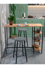 RETODESİGN RAFLI YUVARLAK TABURELİ BAR TAKIMI 4651A