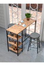 RETODESİGN RAFLI YUVARLAK TABURELİ BAR TAKIMI 4651A