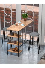 RETODESİGN RAFLI YUVARLAK TABURELİ BAR TAKIMI 4651A