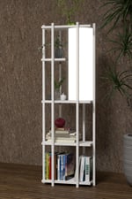 RETOHOME 5 RAFLI LAMBADERLİ KİTAP RAFI.,KİTAPLIKLI LAMBADER BEYAZ