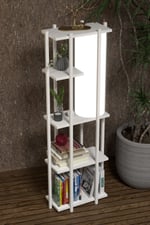 RETOHOME 5 RAFLI LAMBADERLİ KİTAP RAFI.,KİTAPLIKLI LAMBADER BEYAZ