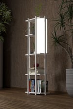 RETOHOME 5 RAFLI LAMBADERLİ KİTAP RAFI.,KİTAPLIKLI LAMBADER BEYAZ