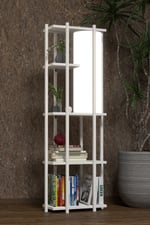RETOHOME 5 RAFLI LAMBADERLİ KİTAP RAFI.,KİTAPLIKLI LAMBADER BEYAZ