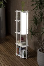 RETOHOME 5 RAFLI LAMBADERLİ KİTAP RAFI.,KİTAPLIKLI LAMBADER BEYAZ