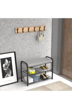 Retohome Askılıklı Metal 3 Katlı Minderli Ayakkabılık Ve Çok Amaçlı Raf 2323