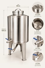 100 L Paslanmaz Çelik Zeytinyağı Tankı – Çift Vanalı - 03646