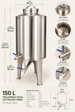 150 L Paslanmaz Çelik Zeytinyağı Tankı – Çift Vanalı - 04615