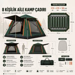 SVWILD 8 KİŞİLİK OTOMATİK AÇILIR OXFORD KUMAŞ AİLE KAMP ÇADIRI 270 x 270 x 180 CM - NT04196