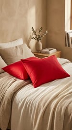%100 Pamuk 2'li Yastık Kılıfı Seti (50x70 cm) - Kırmızı Basic / Ranforce