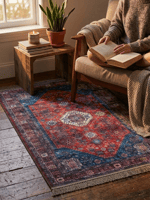 Angel Home Dijital Baskılı Deri Taban Kaymaz Halı - Makinede Yıkanabilir Hafif Modern Kilim Mira Serisi -2