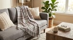 Angel Home Pamuklu Ekose TV Battaniyesi - 130x170 cm Gri Pembe Püsküllü Koltuk Şalı