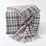 Angel Home Pamuklu Ekose TV Battaniyesi - 130x170 cm Gri Pembe Püsküllü Koltuk Şalı