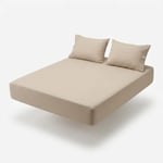 Premium %100 Pamuk Lastikli Çarşaf Takımı 180x200 + 30 cm Yatak Yüksekliği (3 Parça) - Bej