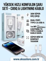 Konfulon C89Q 30W PD Hızlı Şarj Adaptörü ve Lightning iPhone Şarj Kablosu Seti